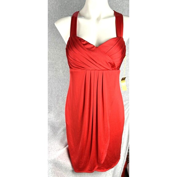 Alexia Admor Midi Dress Womens Large Red Wrap Bodice Empire Waist Made in USA - Picture 3 of 16